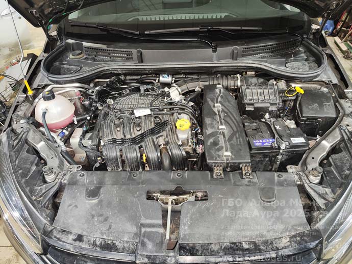 газовое оборудование Альфа МS под капотом, установка на Ладу Аура, 2025 г.в., 1.8 л., 122 л.с., пробег: 7 226 км., тороидальный баллон 54 литра в багажнике, в нише запасного колеса, ВЗУ в лючке бензобака, Нижний Новгород, Дзержинск